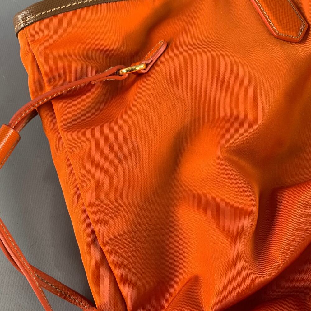 PRADA Orange Gold Saffiano Nylon Leather Trim Tote Handbag - Picture 11 of 12